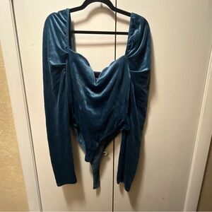Mi Ami Blue Velvet Vneck Long Sleeve Bodysuit